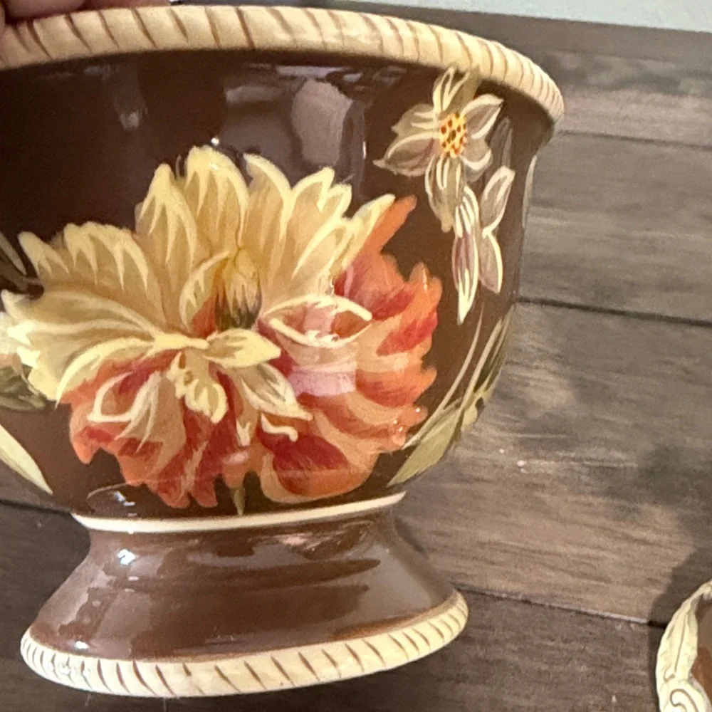 Certified International Savannah Raymond Waites Floral Bowl & Mug Set Brown